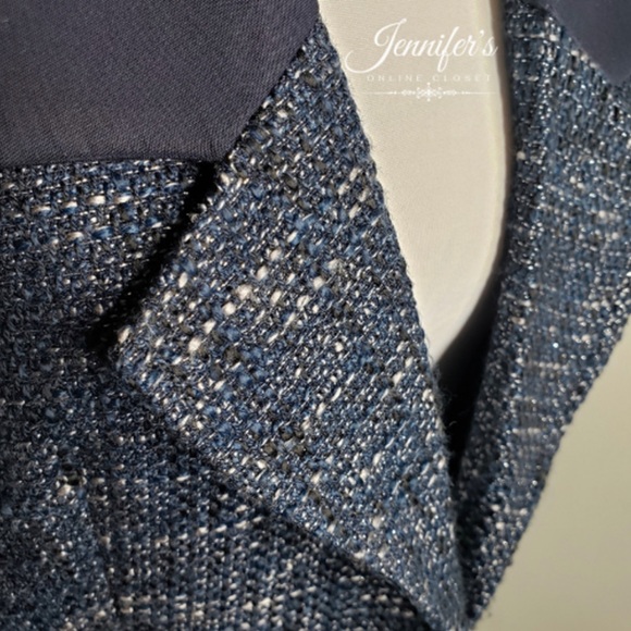 Adrianna Papell Rich Navy w/Metallic Silver Tweed Cropped Open Jacket - Picture 3 of 6
